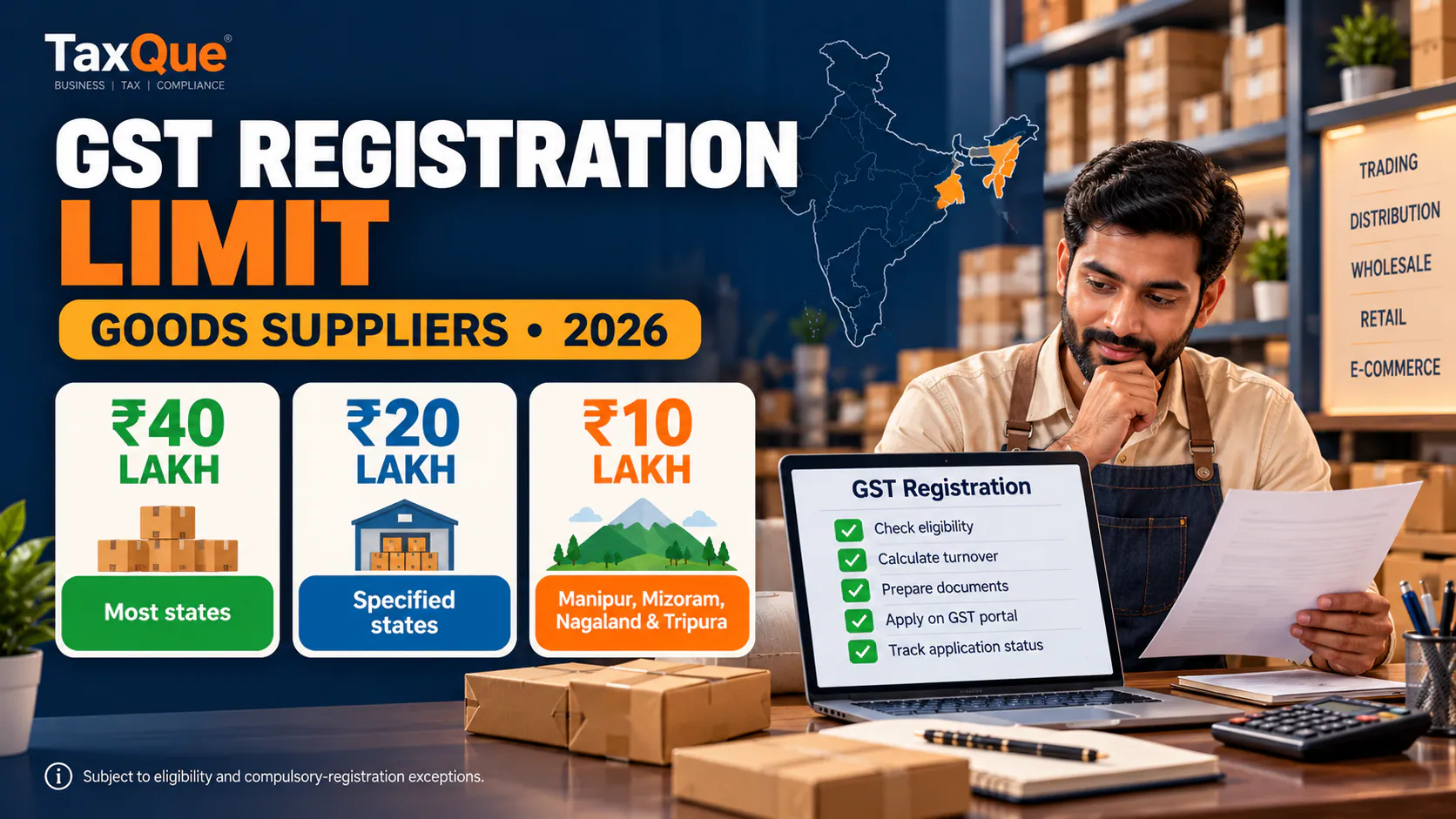 GST Registration Limit for Goods in 2026: The ₹40 Lakh Rule and Its Exceptions